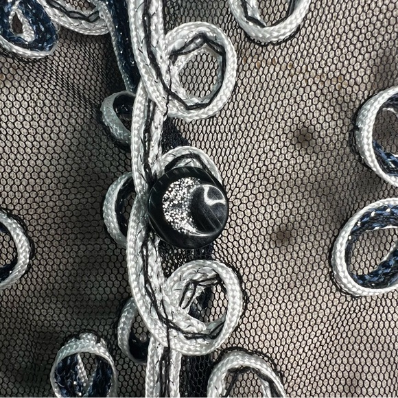 TC‎ Fashion Black Blue Metallic Floral Sheer Mesh Top Whimsigoth Medium VTG NEW - Picture 5 of 9